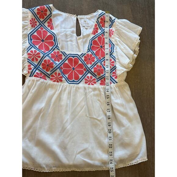 J.MARIE Embroidered Floral White/Pink Top Shirt Tunic Women size S Boho - Picture 6 of 7